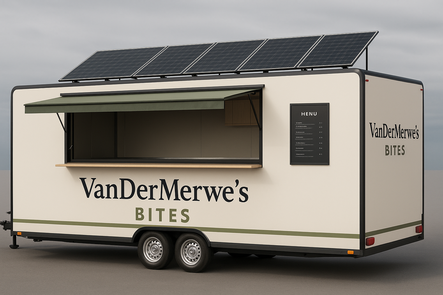 Concept rendering of the solar-powered VanDerMerwe’s Bites mobile food trailer