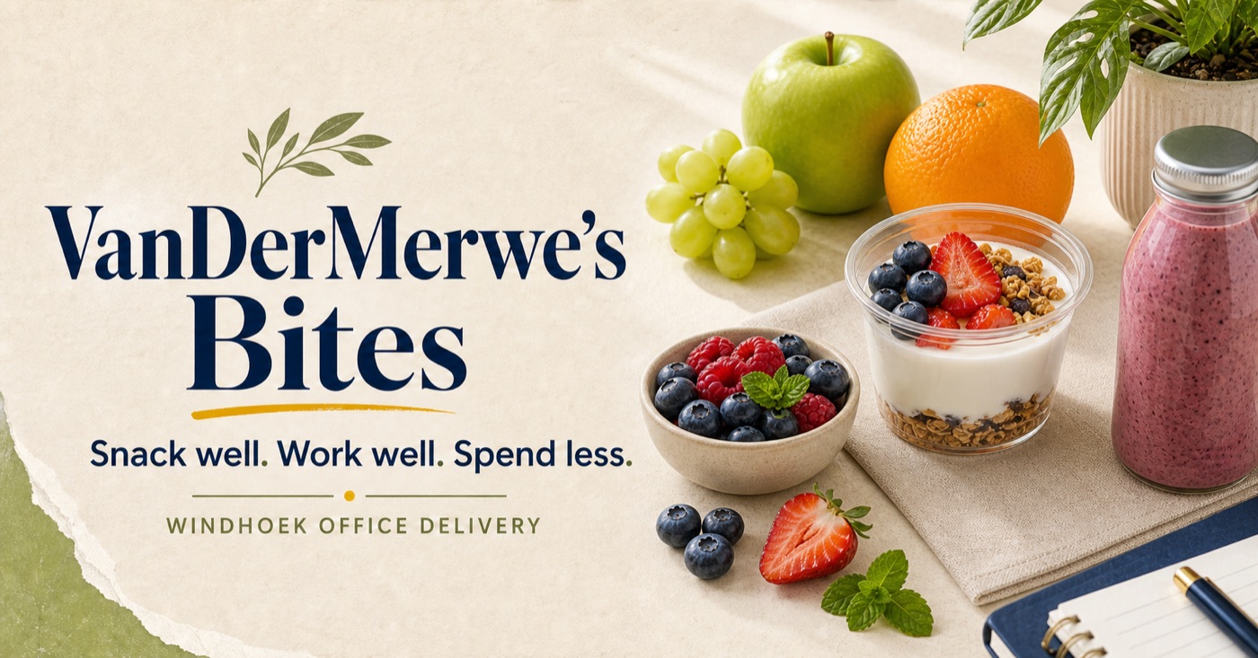 Fresh fruit, yogurt and smoothie VanDerMerwe’s Bites office advert