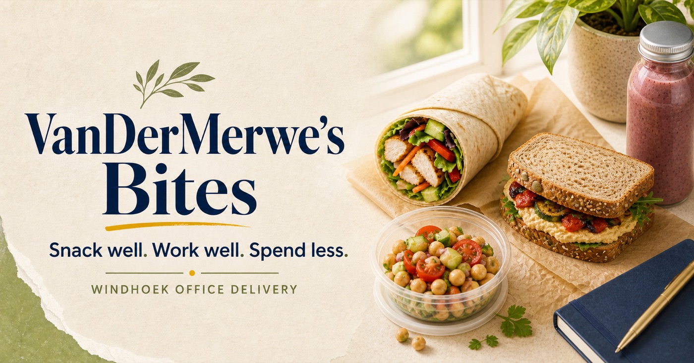Wrap, sandwich, salad and smoothie VanDerMerwe’s Bites lunch advert
